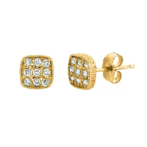 0.30 Carat Natural Diamond Square Earrings G SI 14K Yellow Gold