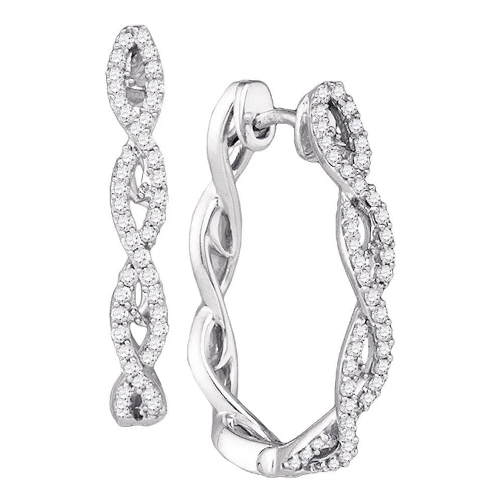 10k White Gold Diamond Women Symmetric Woven Luxury Hoop Earrings 1/2 Cttw