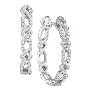 10k White Gold Round Diamond Symmetric Woven Interweaving Hoop Earrings 1/2 Cttw