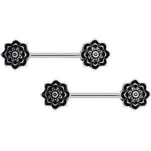14 Gauge 5/8 Symmetric Black Lotus Flower Nipple Babell Set