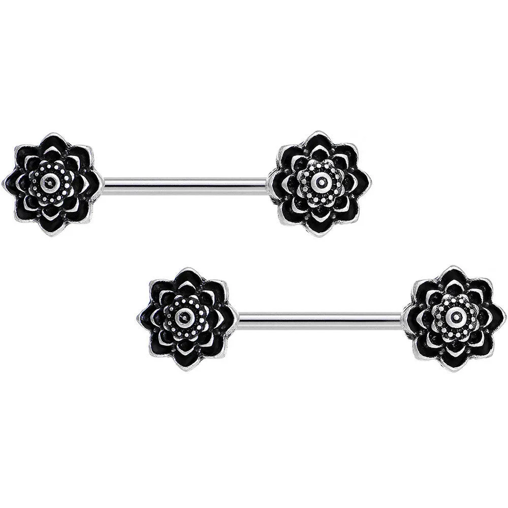 14 Gauge 5/8 Symmetric Black Lotus Flower Nipple Babell Set