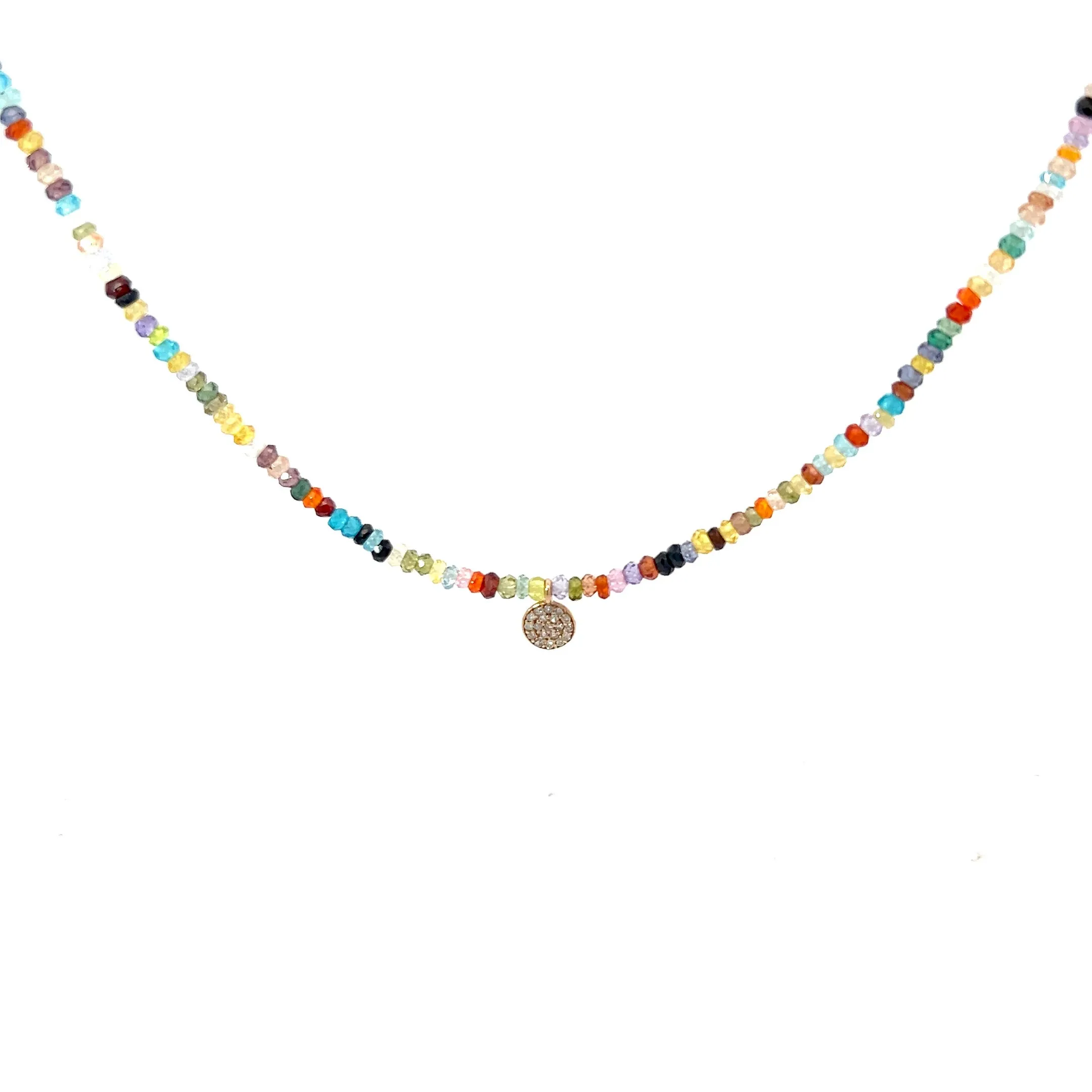 14K Gold Diamond Disc on Multi-Colored Zircon