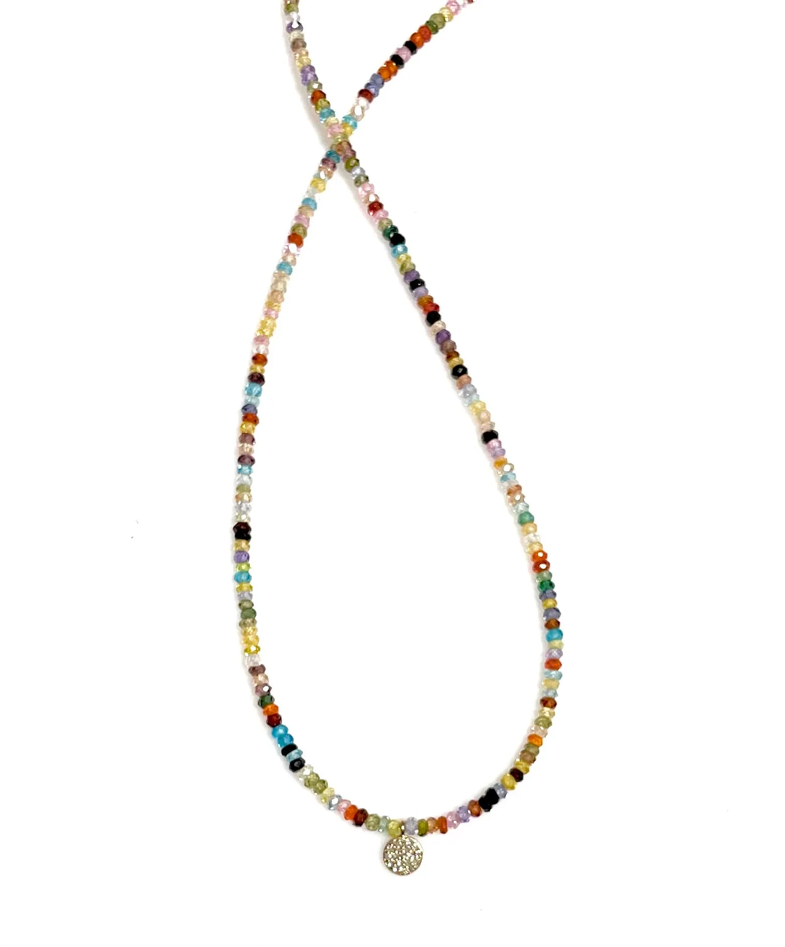 14K Gold Diamond Disc on Multi-Colored Zircon