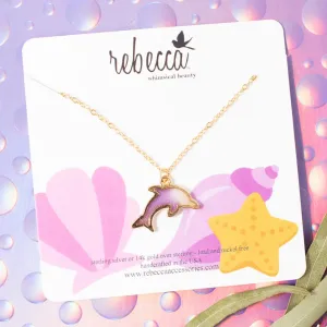 14k Gold Dolphin Enamel Charm Necklace Children's Jewelry