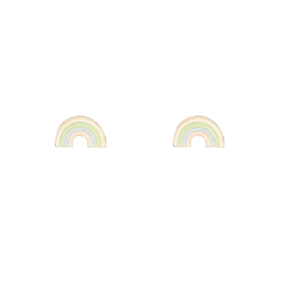 14k Gold Pastel Rainbow Enamel Children's Post Stud Earring