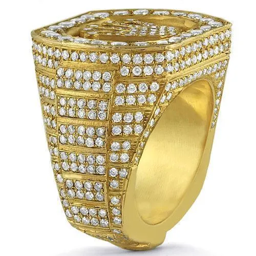 14K Solid Yellow Gold Mens Solitaire Crown Diamond Ring 5.74 Ctw