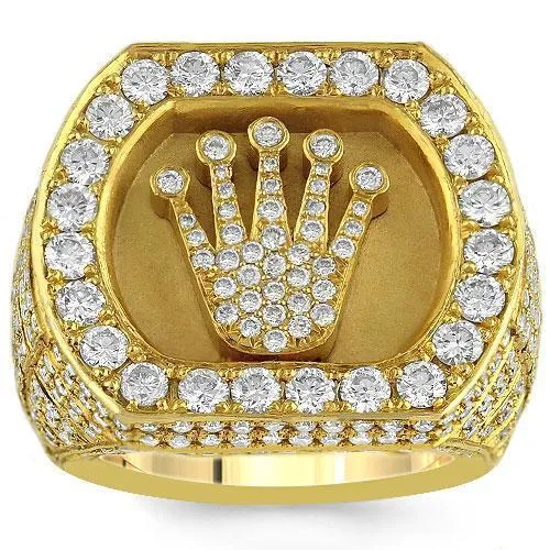 14K Solid Yellow Gold Mens Solitaire Crown Diamond Ring 5.74 Ctw