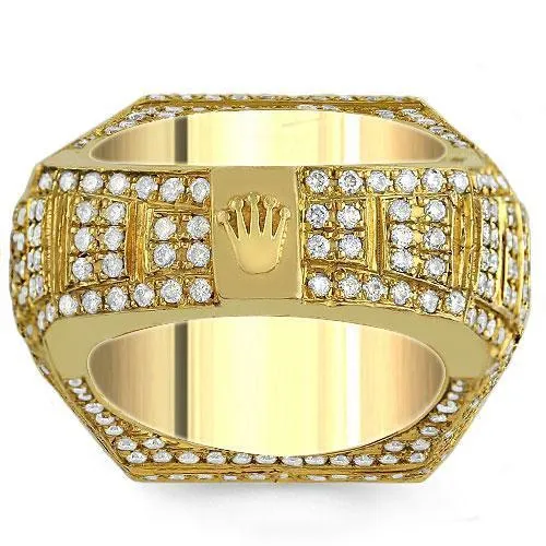 14K Solid Yellow Gold Mens Solitaire Crown Diamond Ring 5.74 Ctw