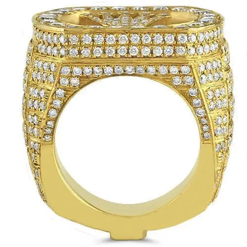14K Solid Yellow Gold Mens Solitaire Crown Diamond Ring 5.74 Ctw