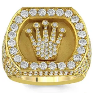 14K Solid Yellow Gold Mens Solitaire Crown Diamond Ring 5.74 Ctw