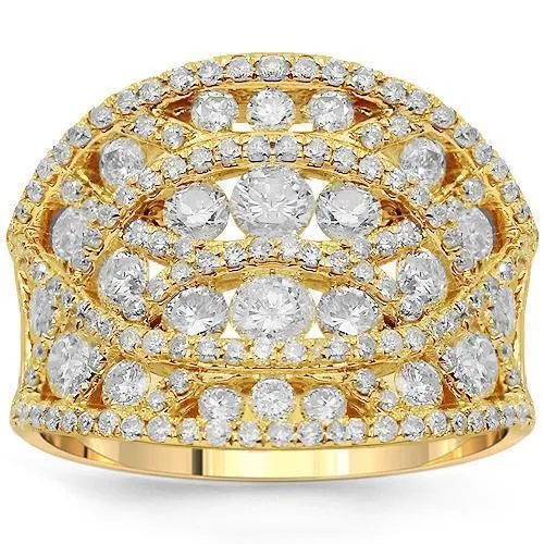 14K Solid Yellow Gold Womens Diamond Cocktail Ring 2.20 Ctw
