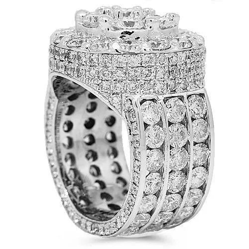 14K White Solid Gold Mens Diamond Ring 17.12 Ctw