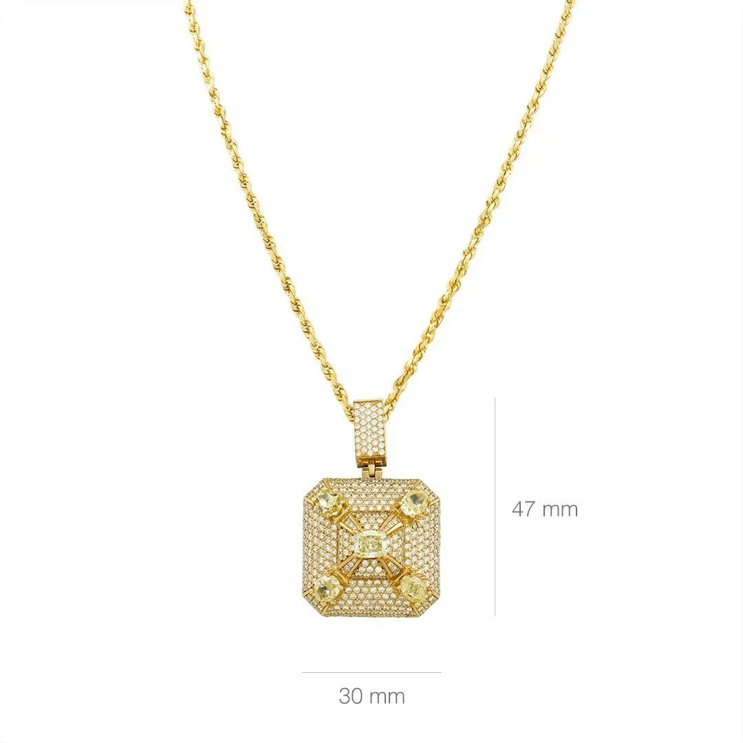 14k Yellow Gold High End Mens Designer Yellow & White VS Diamond Pendant 11.21 Ctw