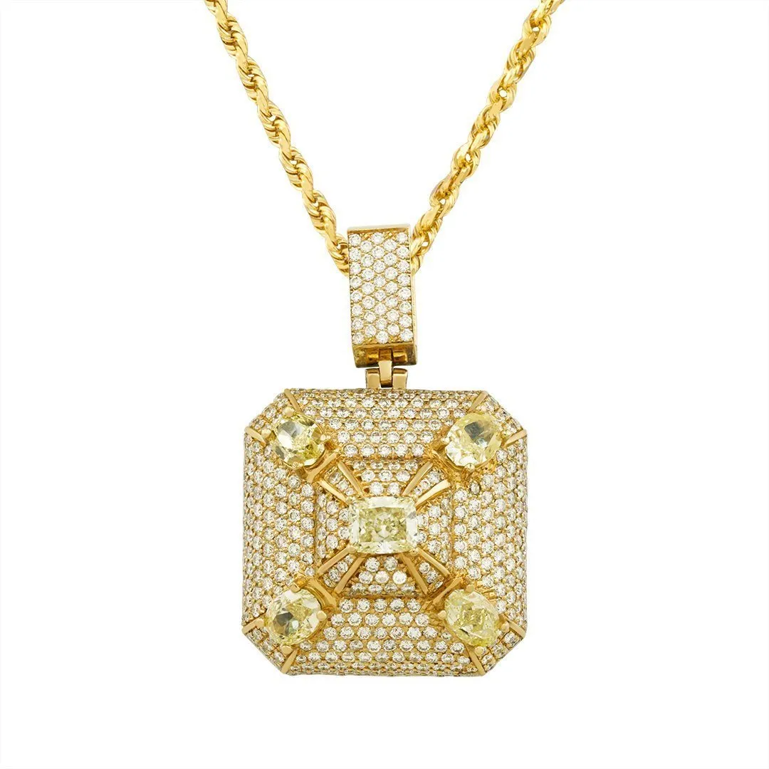 14k Yellow Gold High End Mens Designer Yellow & White VS Diamond Pendant 11.21 Ctw
