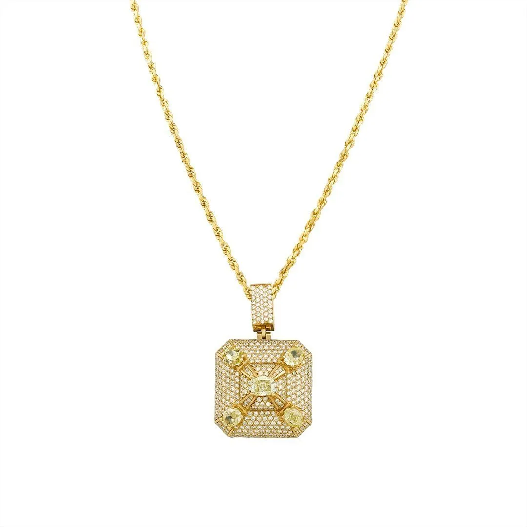 14k Yellow Gold High End Mens Designer Yellow & White VS Diamond Pendant 11.21 Ctw