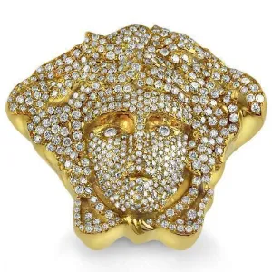 14K Yellow Solid Gold Mens Custom Diamond 'Medusa' Ring 4.65 Ctw