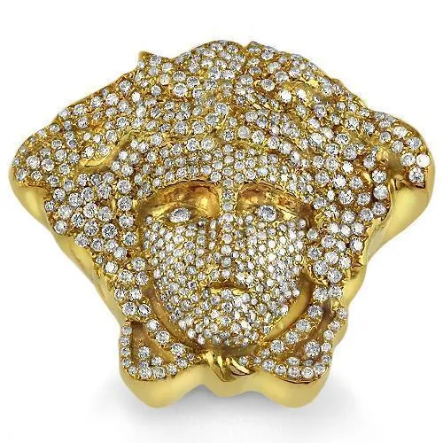 14K Yellow Solid Gold Mens Custom Diamond 'Medusa' Ring 4.65 Ctw