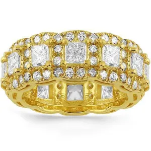 14K Yellow Solid Gold Mens Custom Eternity Ring Band With Princess Cut Diamonds 7.00 Ctw