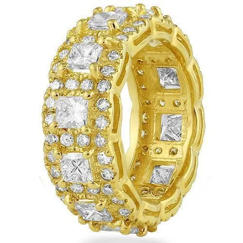 14K Yellow Solid Gold Mens Custom Eternity Ring Band With Princess Cut Diamonds 7.00 Ctw