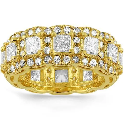14K Yellow Solid Gold Mens Custom Eternity Ring Band With Princess Cut Diamonds 7.00 Ctw