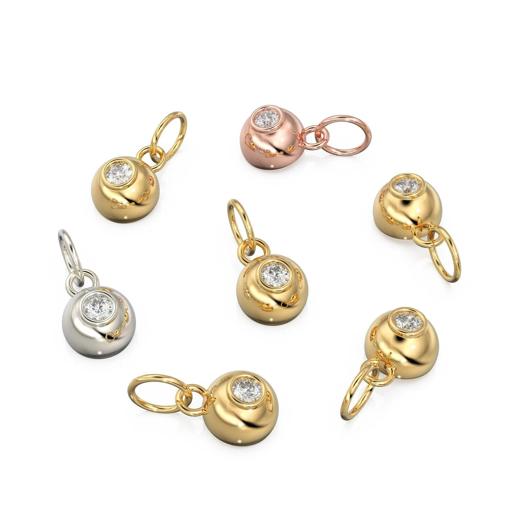 14K/18K Solid Gold Natural Diamond Ball Pendant, Dainty Small Necklace Charm, Brilliant Cut Round Diamond Pendant Charm, Gift for Her