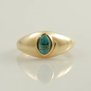 14kt Yellow Gold Blue Turquoise Inlay Ring Size 6.5