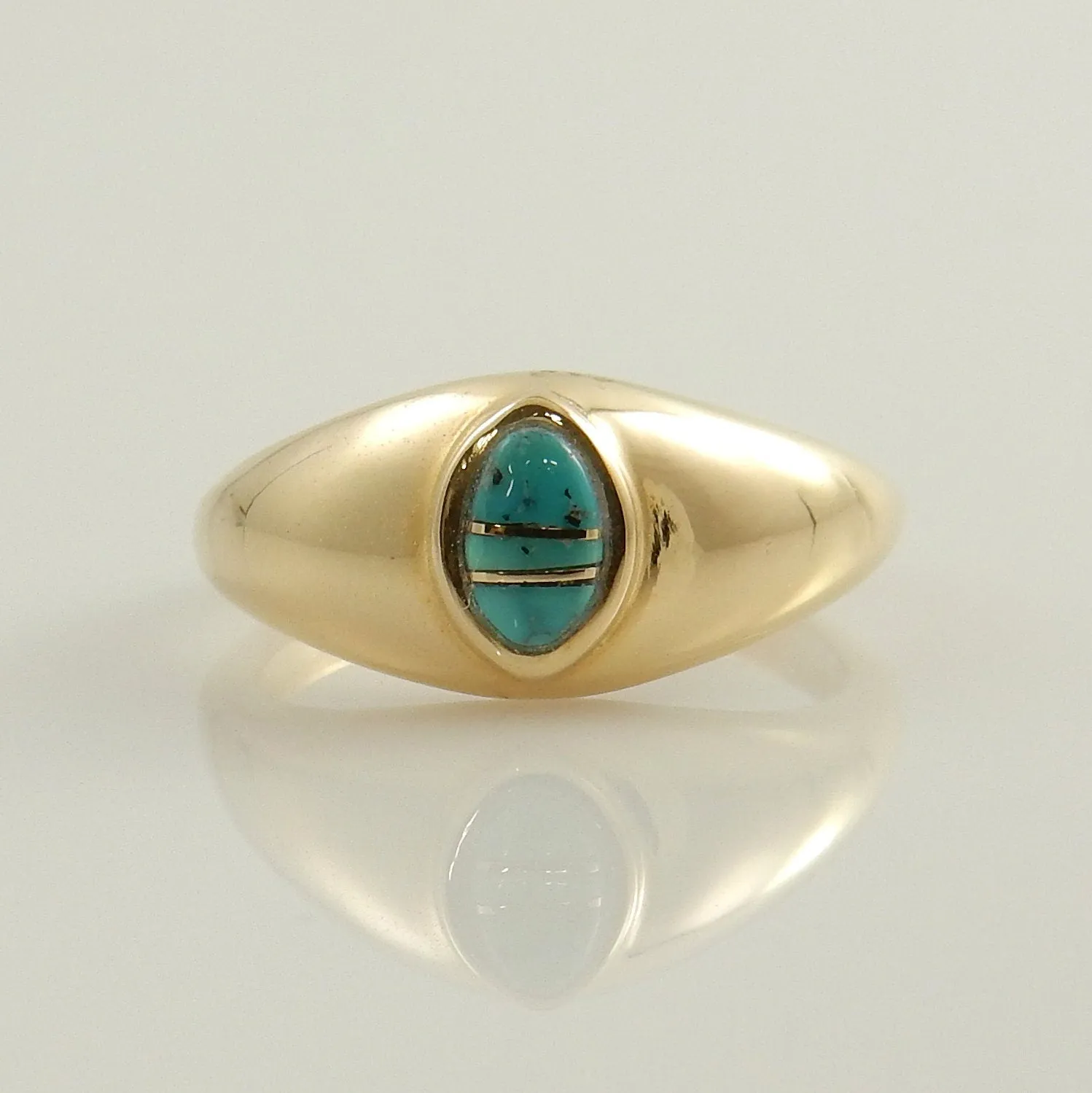 14kt Yellow Gold Blue Turquoise Inlay Ring Size 6.5