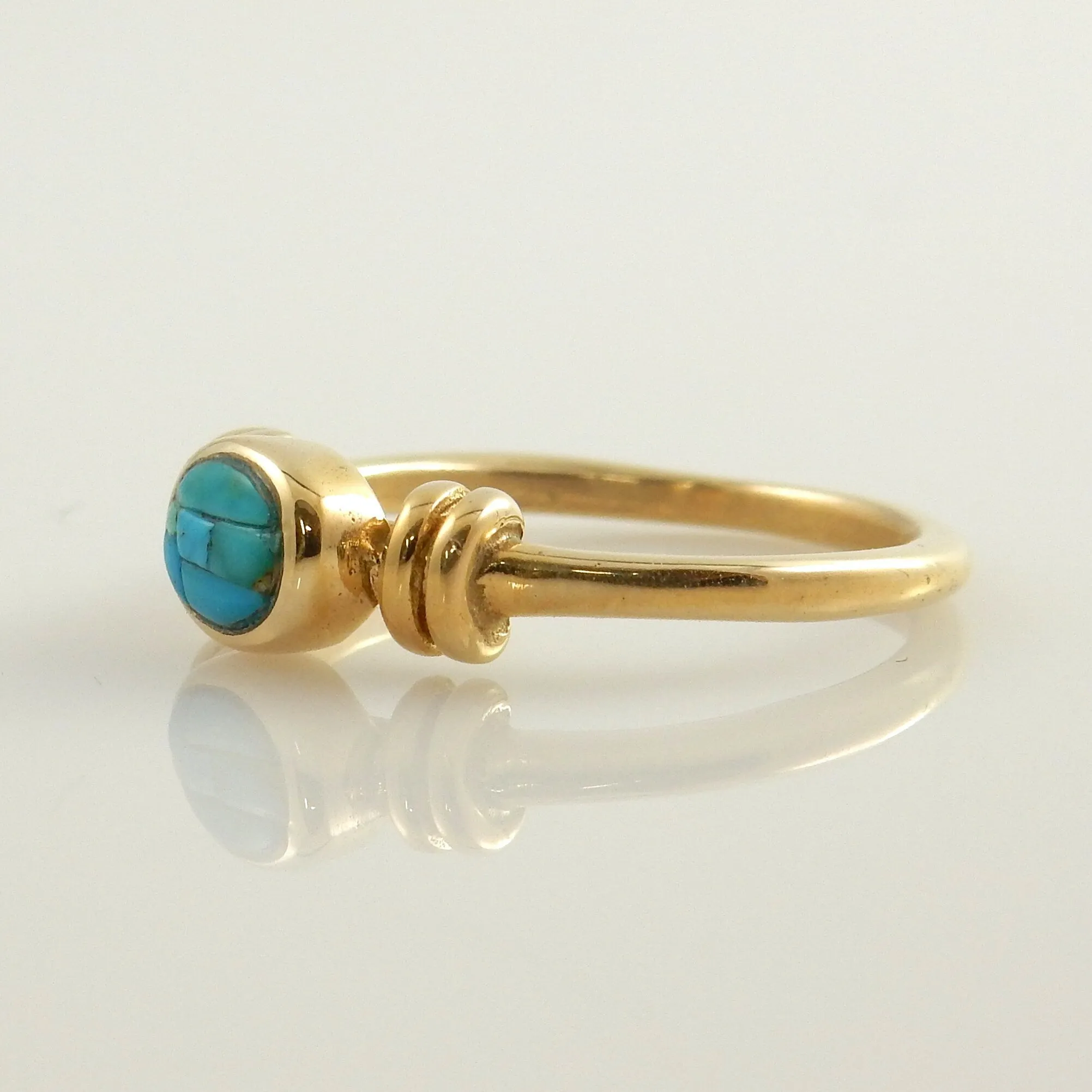 14kt Yellow Gold Blue Turquoise Inlay Ring Size 8