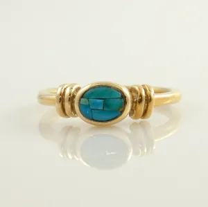 14kt Yellow Gold Blue Turquoise Inlay Ring Size 8