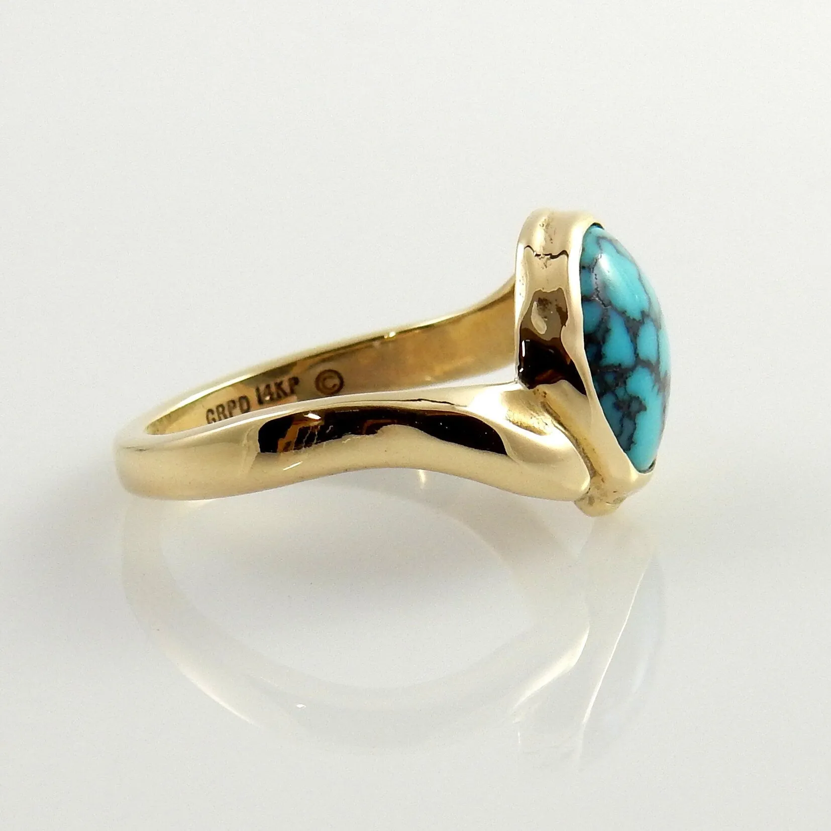 14kt Yellow Gold Spiderweb Turquoise Ring Size 7