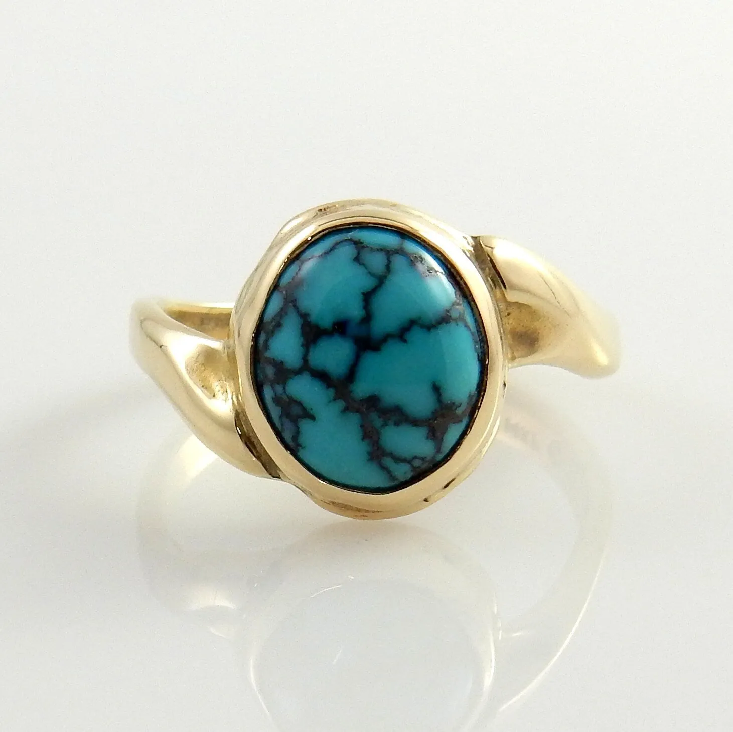 14kt Yellow Gold Spiderweb Turquoise Ring Size 7