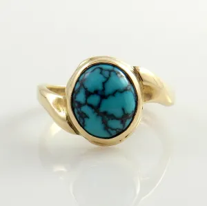 14kt Yellow Gold Spiderweb Turquoise Ring Size 7