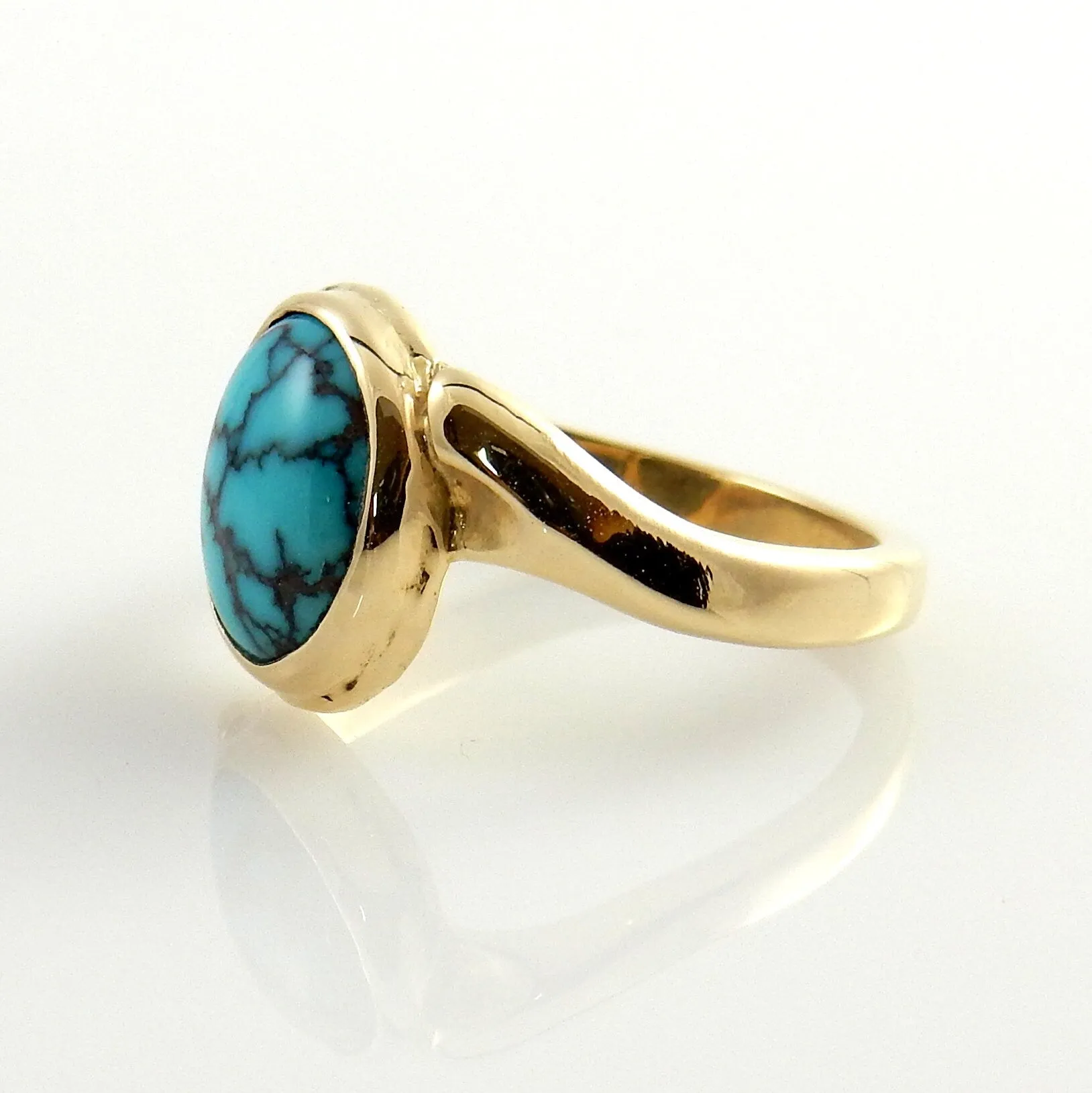 14kt Yellow Gold Spiderweb Turquoise Ring Size 7