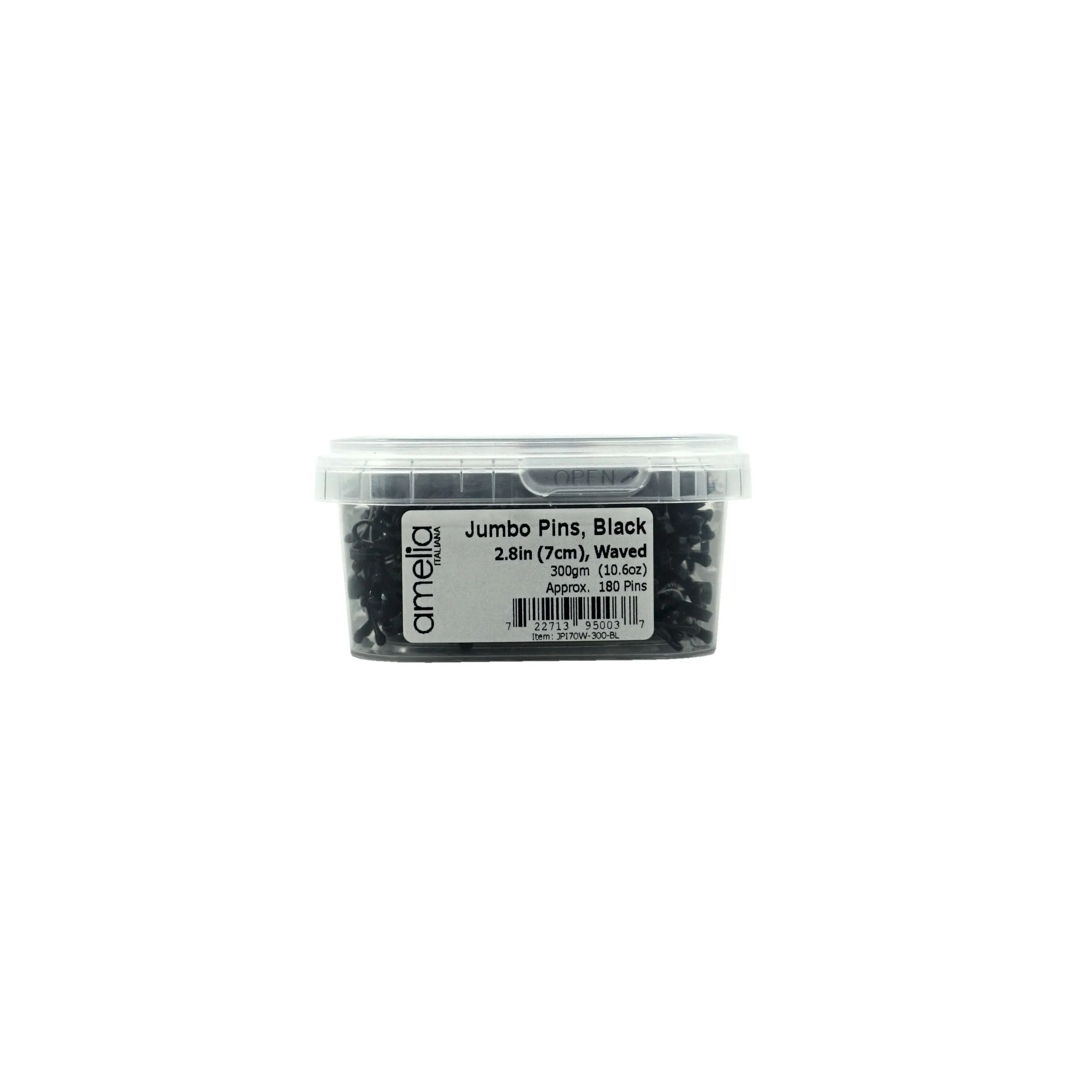 180, Black, 2.8in (7.0cm), Italian Made Jumbo Bobby Pins, Recloseable Stay Clean and Organized Container
