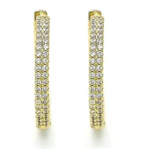 18k Gold Huggie Hoop, with Crystal, Golden Tone