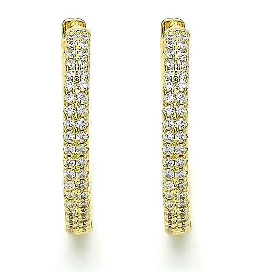 18k Gold Huggie Hoop, with Crystal, Golden Tone