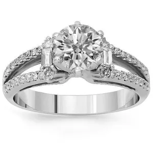18K Solid White Gold Diamond Engagement Ring 1.62 Ctw