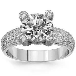 18K Solid White Gold Diamond Engagement Ring 4.01 Ctw