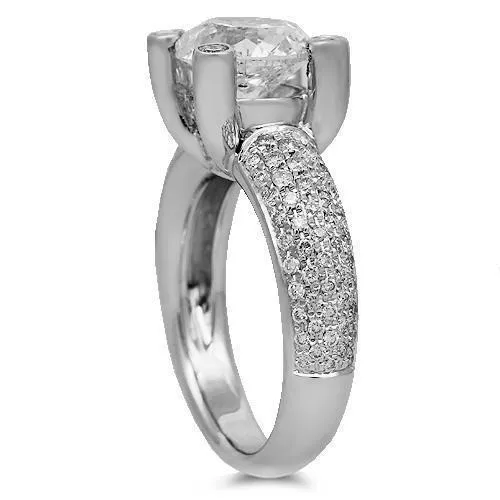 18K Solid White Gold Diamond Engagement Ring 4.01 Ctw