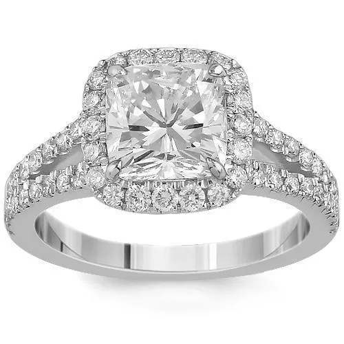 18K White Solid Gold GAI Certified Diamond Engagement Ring 2.77 Ctw