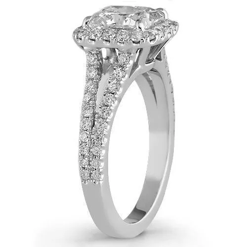 18K White Solid Gold GAI Certified Diamond Engagement Ring 2.77 Ctw