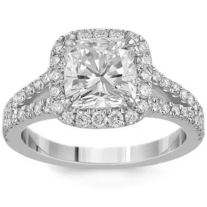 18K White Solid Gold GAI Certified Diamond Engagement Ring 2.77 Ctw