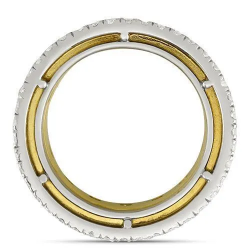 18k Yellow Gold & Platinum Fancy Yellow Cushion Cut Diamond Eternity Band 12.47 Ctw