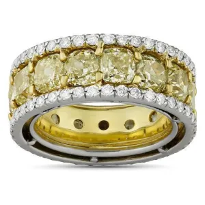 18k Yellow Gold & Platinum Fancy Yellow Cushion Cut Diamond Eternity Band 12.47 Ctw