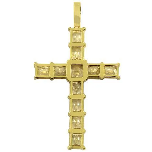 18K Yellow Solid Gold Mens Cross Pendant with Fancy Yellow Diamonds 12.50 Ctw