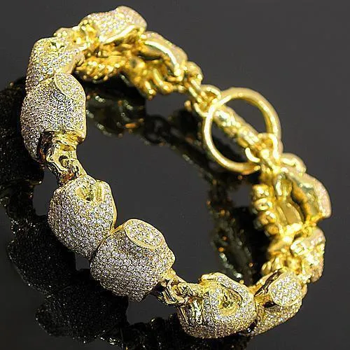 18K Yellow Solid Gold Mens Diamond Boxing Glove Bracelet 17.50 Ctw