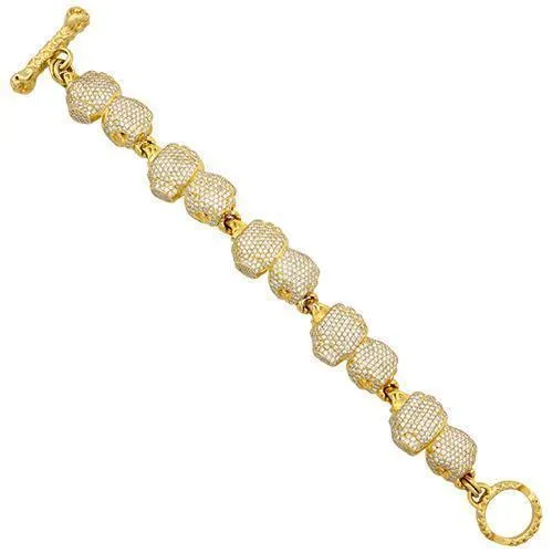 18K Yellow Solid Gold Mens Diamond Boxing Glove Bracelet 17.50 Ctw