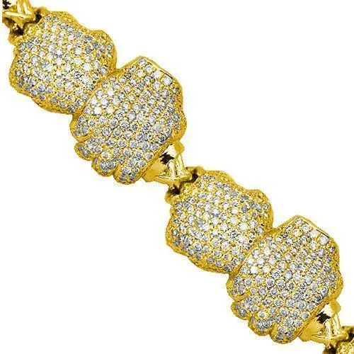 18K Yellow Solid Gold Mens Diamond Boxing Glove Bracelet 17.50 Ctw