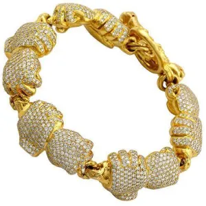 18K Yellow Solid Gold Mens Diamond Boxing Glove Bracelet 17.50 Ctw