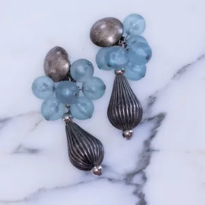 1980's Blue and Silver Dangling Earrings